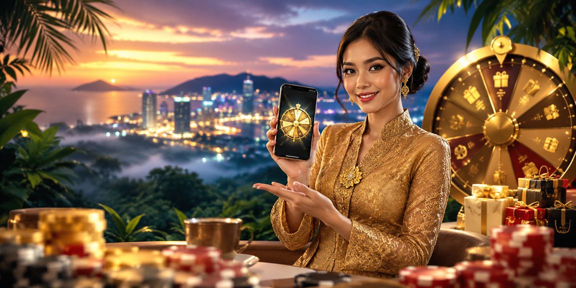 Suasana permainan kasino malam di Kota Kinabalu dengan meja kartu berlatarkan kebaya